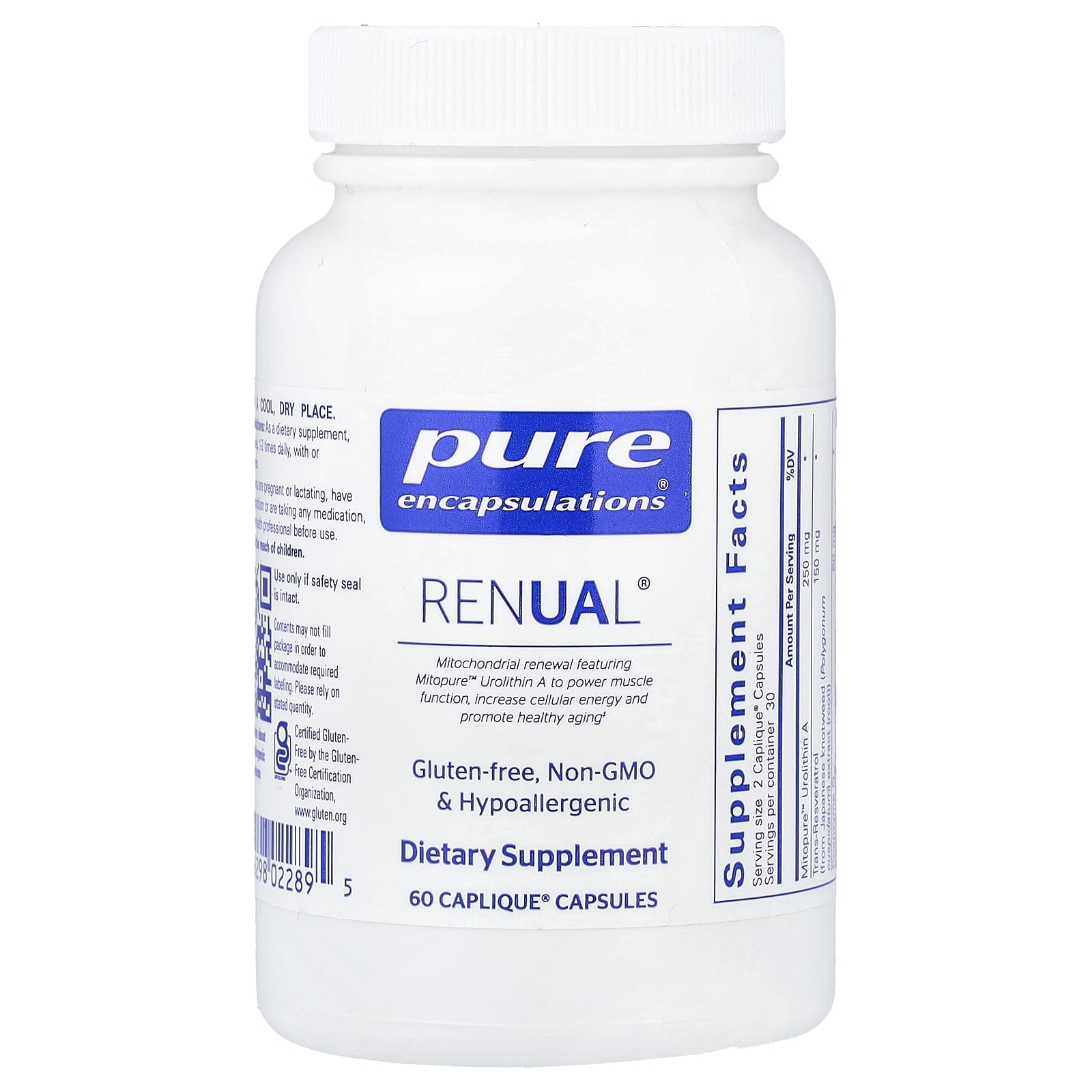 Pure Encapsulations, RENUAL, 60 Caplique Capsules UPC 766298022895 | Hilife Vitamins